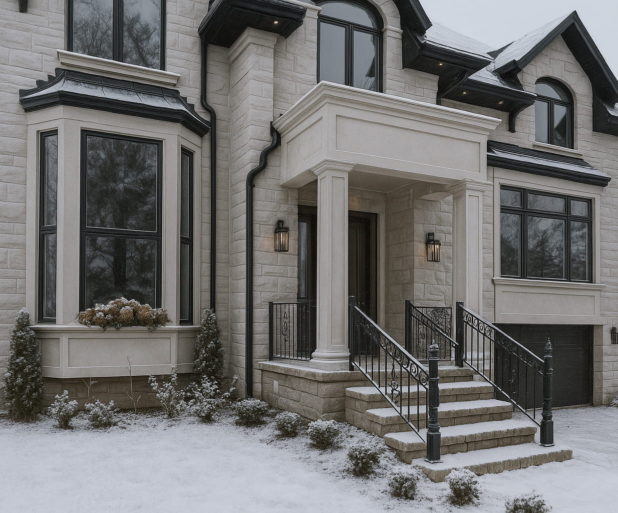 custom home exterior design winter